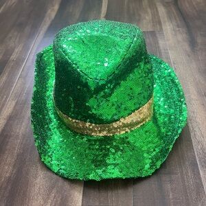 Green Sequin Hat with Gold Band